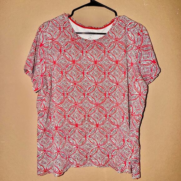 Croft & Barrow Women's Red Short Sleeve Pattern T-Shirt - Size 2XL - Picture 1 of 7